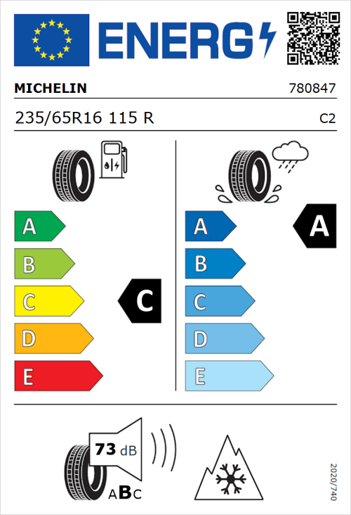 Tyre Label for Michelin Agilis CrossClimate 235/65R16 115R