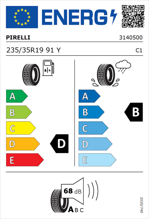 Tyre Label for Pirelli P Zero (PZ4) Sport Car 235/35R19 91Y