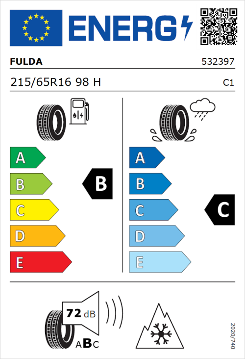 Tyre Label for Fulda Kristall Control HP2 215/65R16 98H