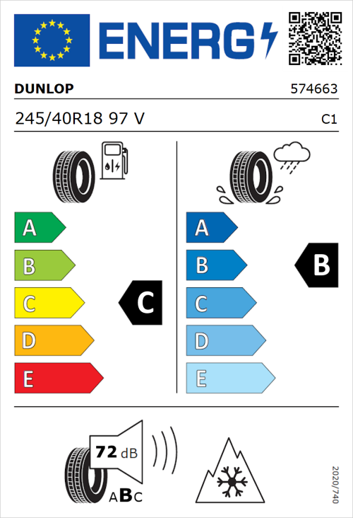 Tyre Label for Dunlop SP Winter Sport 5 245/40R18 97V