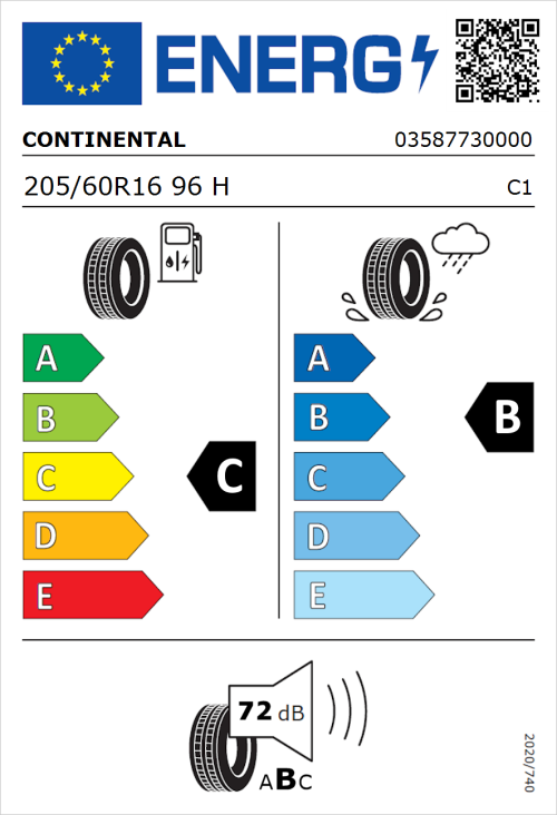Tyre Label for Continental ContiPremiumContact 2 205/60R16 96H