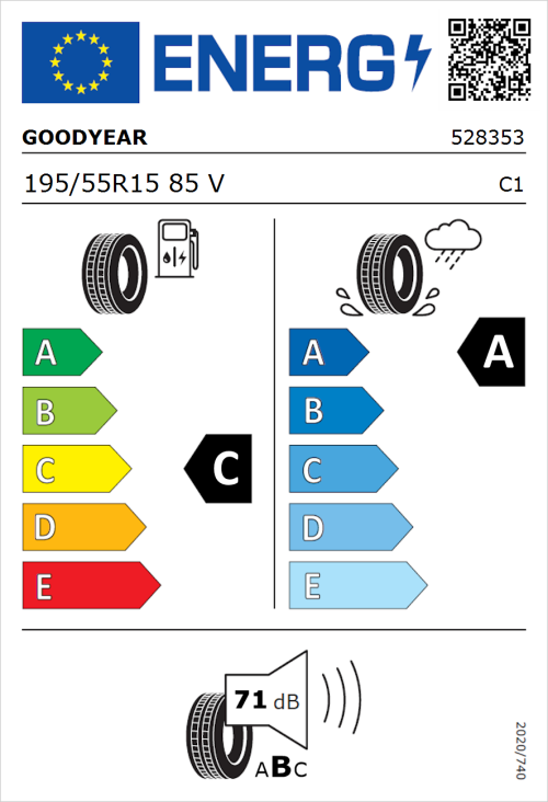 Tyre Label for Goodyear EfficientGrip Performance 195/55R15 85V